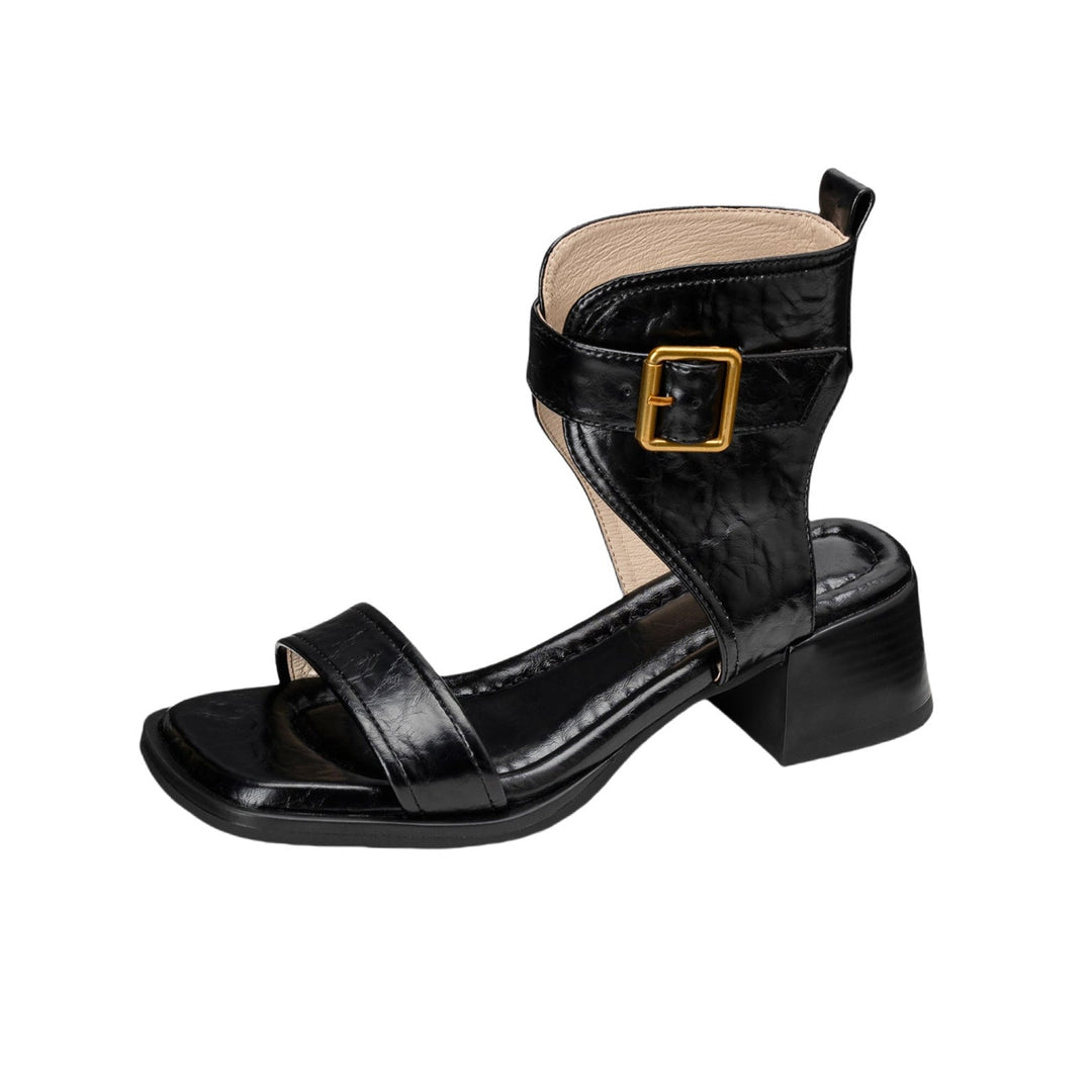 Women's Handmade Leather Block Heel Open Toe High Top Sandals