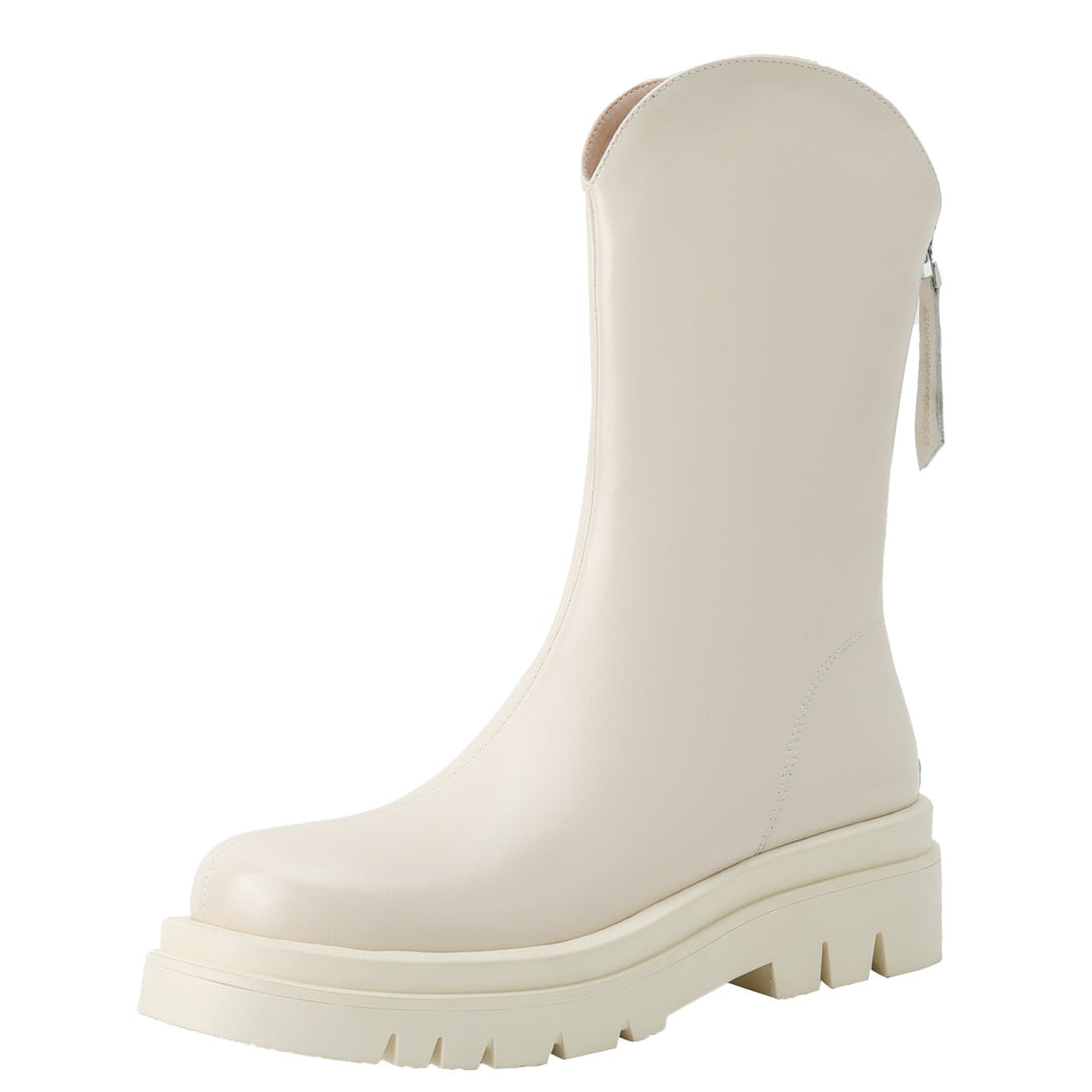 Womens Fleece Lined Snow Boots Leather Platform Zipper Short Boot Winter Shoes
