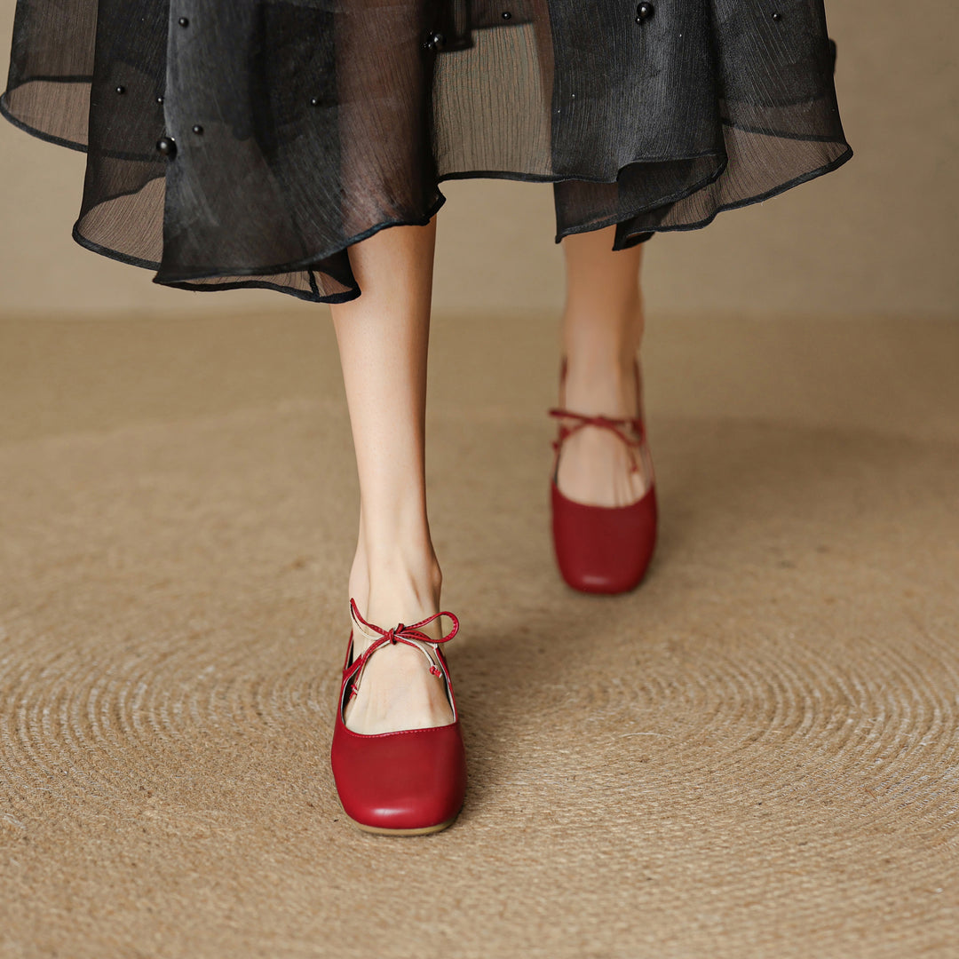 Elegant Women's Genuine Leather Ballet Flats – Lace-Up Design