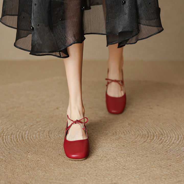Elegant Women's Genuine Leather Ballet Flats – Lace-Up Design