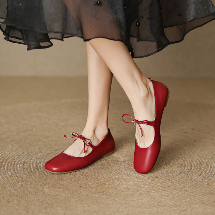 Elegant Women's Genuine Leather Ballet Flats – Lace-Up Design