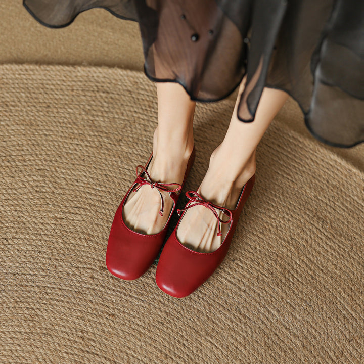 Elegant Women's Genuine Leather Ballet Flats – Lace-Up Design