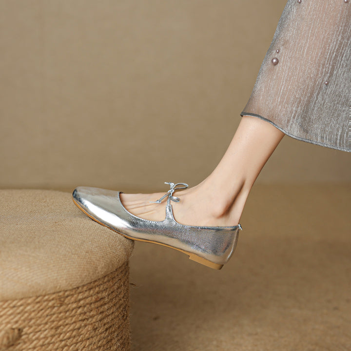 Elegant Women's Genuine Leather Ballet Flats – Lace-Up Design
