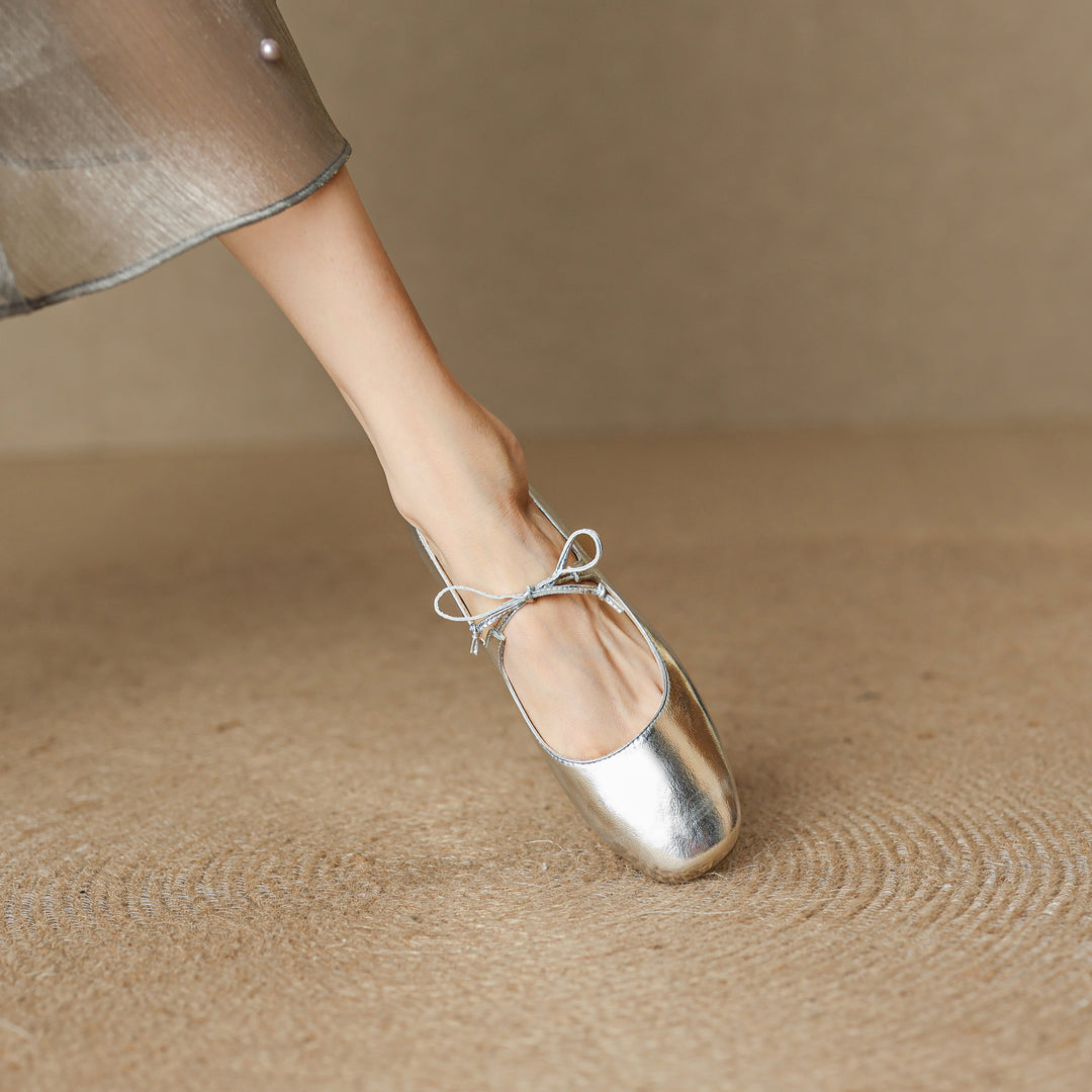 Elegant Women's Genuine Leather Ballet Flats – Lace-Up Design