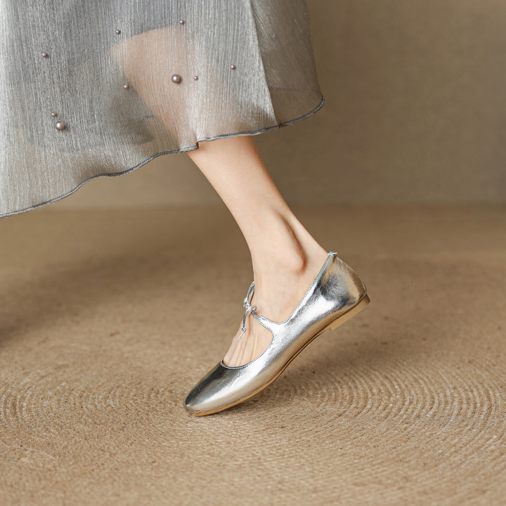 Elegant Women's Genuine Leather Ballet Flats – Lace-Up Design