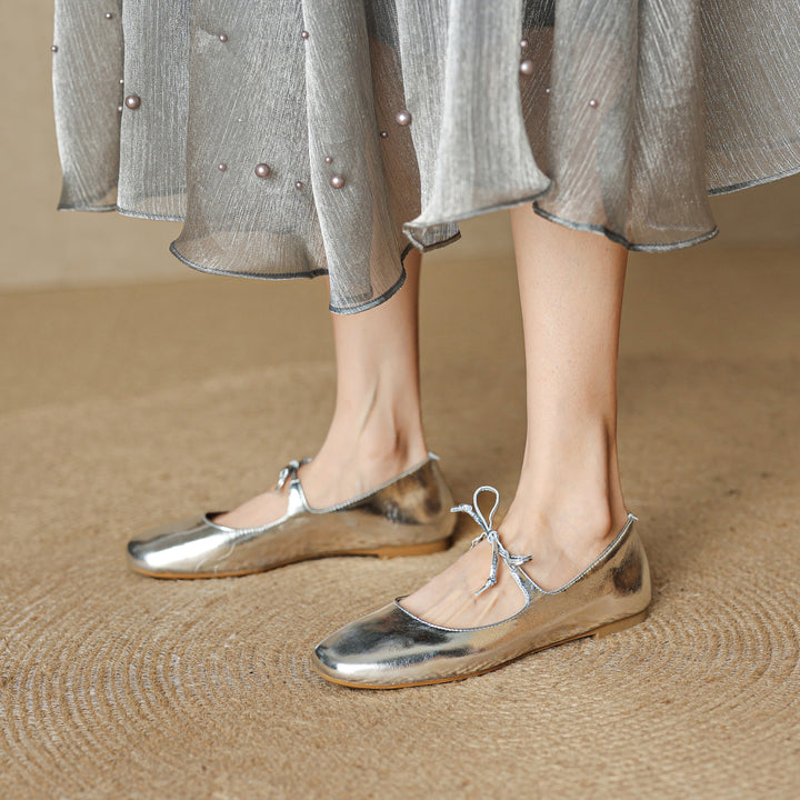 Elegant Women's Genuine Leather Ballet Flats – Lace-Up Design
