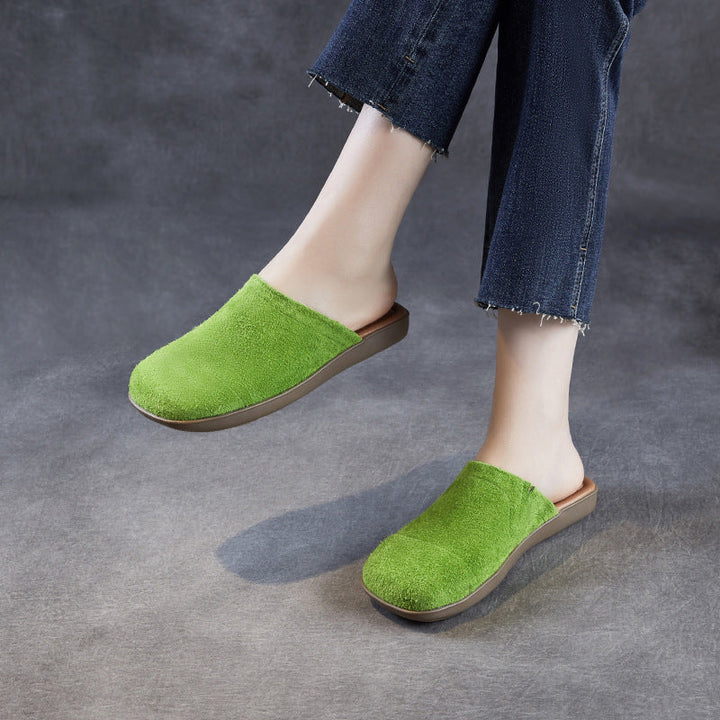 Women's Minimalist Nubuck Mules - Round-Toe Flat with Slip-On Ease