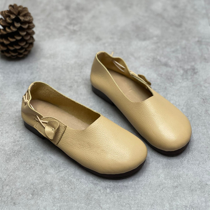 Women's Leather Ballet Flats - Vintage Bowknot Loafers, Slip-on Round Toe Comfort Shoes