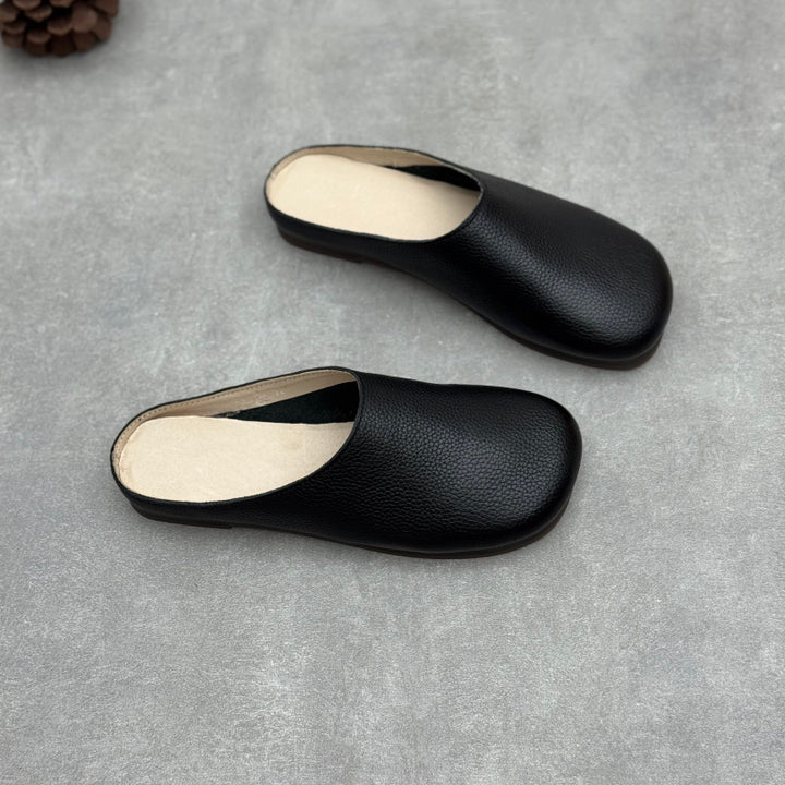 Women's Minimalist Leather Mules Vintage Round Toe Slip-on Clogs Barefoot-Friendly