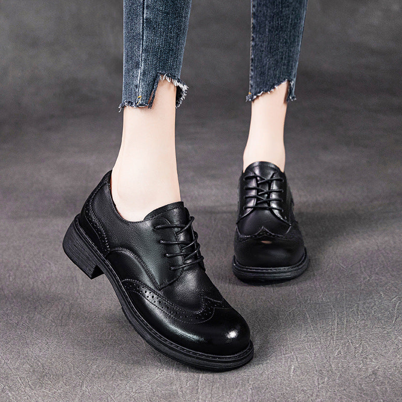 Women's Leather British-Style Brogue Lace-up Oxford Shoes