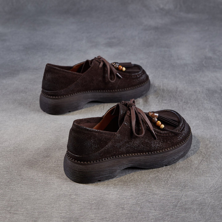 Women’s Suede Tassel Lace-Up Platform Shoes – Casual Everyday Style