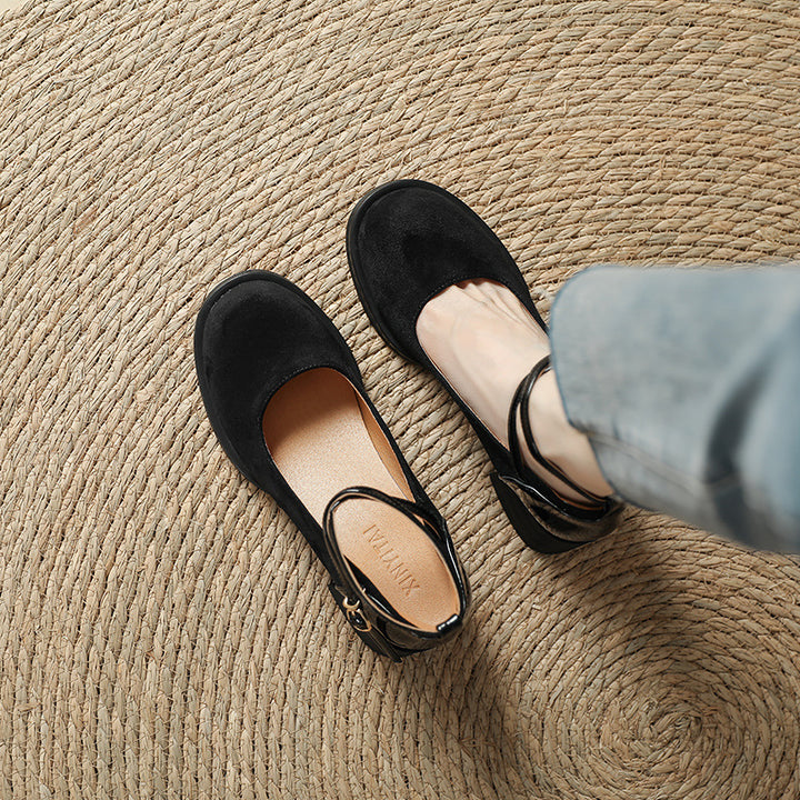 Cross Strap Chunky Heel High Round Toe Mary Jane Women's Shoes