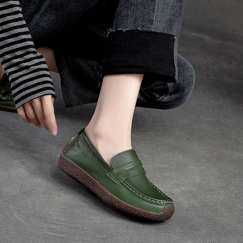 Women’s Leather Slip-On Moccasins – Retro Flat Comfortable Shoes