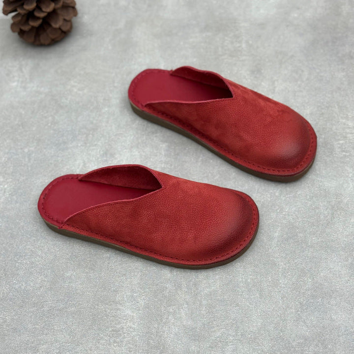 Minimalist V-Cut Cowhide Summer Mules Women's Leather Zen Flat Summer Slides