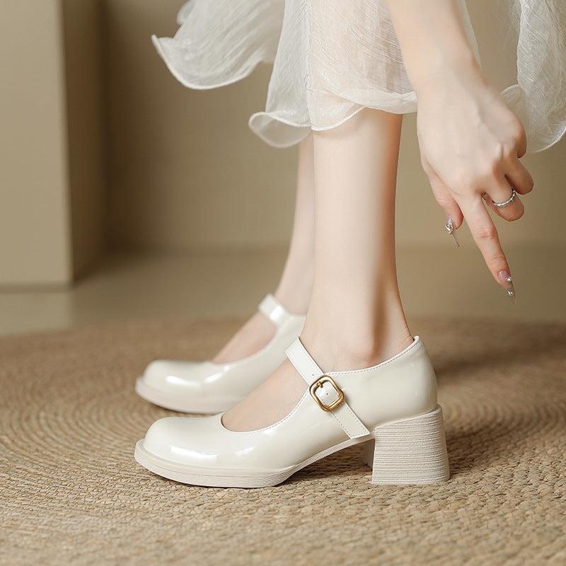 Patent Leather Buckle High Heeled Mary Jane Women's Shoes