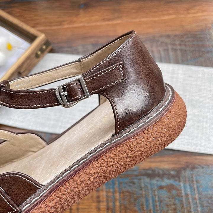 Womens Mori Literary Style Closed Toe Side Hollow Sandals