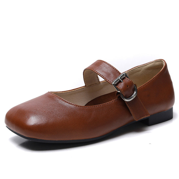 Women‘s Retro Leather Mary Jane Flats Vintage Square Toe Casual Ballet Shoes
