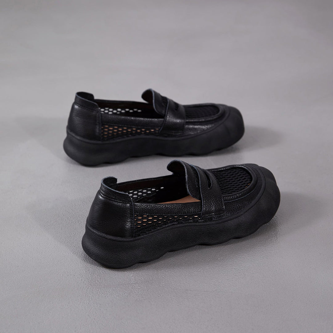 Women's Breathable Mesh & Leather Loafers - Summer Slip-Ons