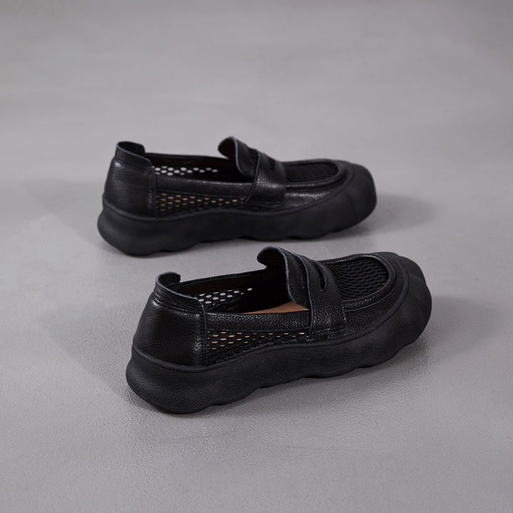 Women's Breathable Mesh & Leather Loafers - Summer Slip-Ons