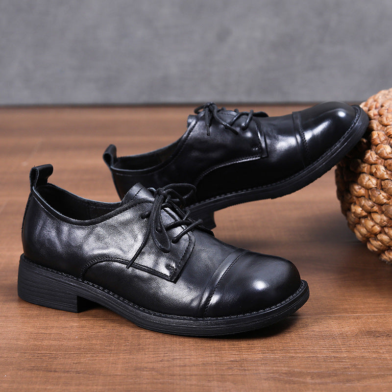Women's Retro Leather Oxford Shoes Round Toe Lace Up Derby Loafers