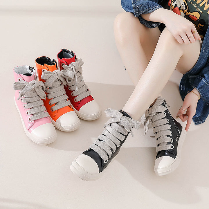 Women Lace-up Side Zip High Top Skate Shoes Sneakers