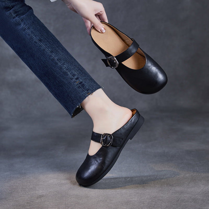 Women's Leather Mary Jane Mules – Round Toe & Comfort Fit