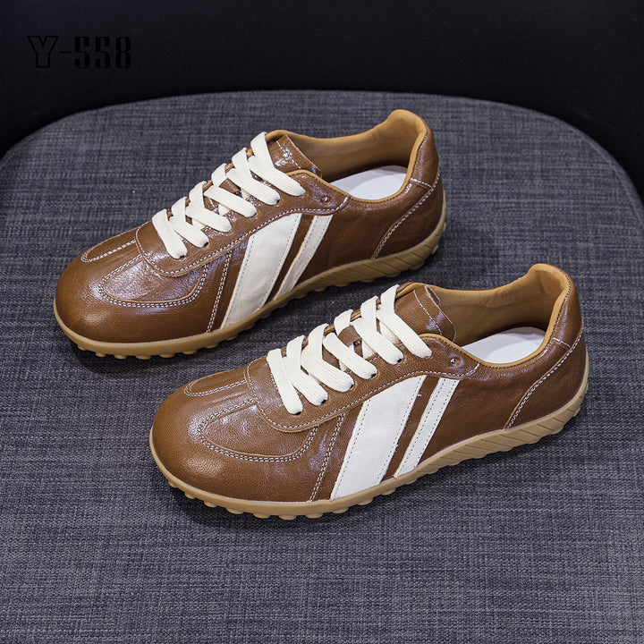 Women's Genuine Leather German Army Trainers Retro Low Top Walking Sneakers