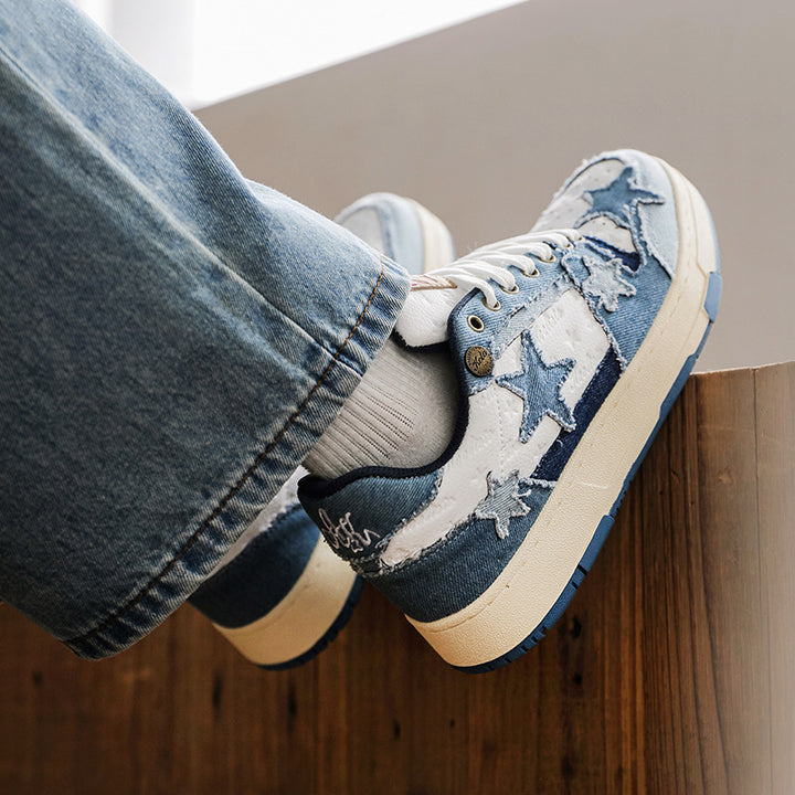 Casual Star Sneakers – Unisex Denim Patchwork Couple Style Shoes