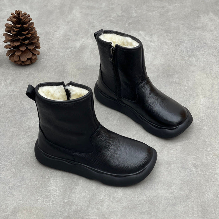 Clearance Sale Fur Lined Leather Winter Boots for Women $49.99 - Black/US8/CN39/245