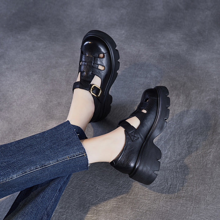 Womens Summer Platform Leather Woven Closed Toe Sandals