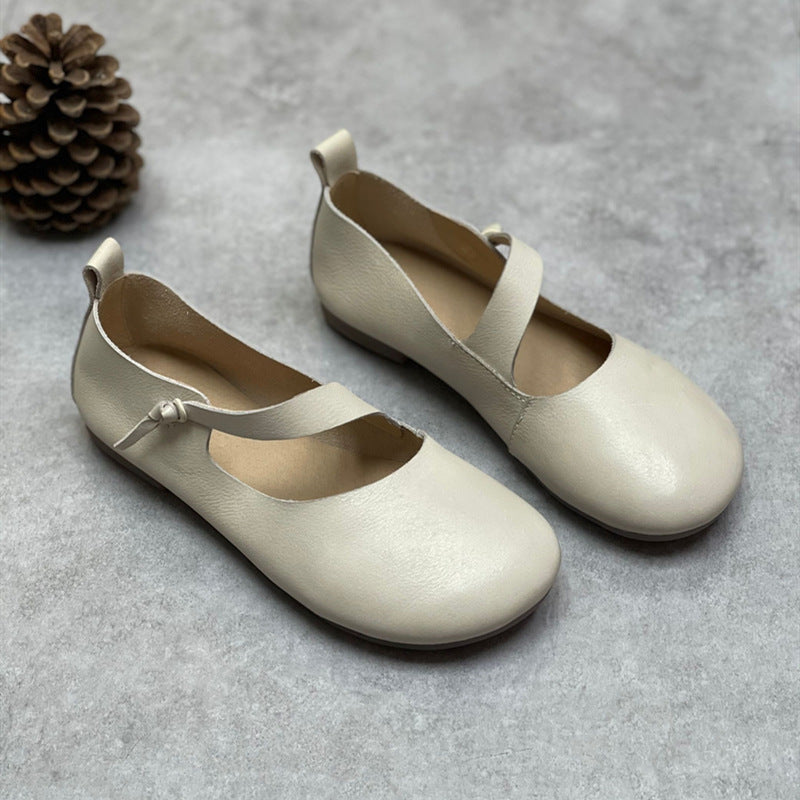 Women's Leather Mary Jane Flats – Round-Toe