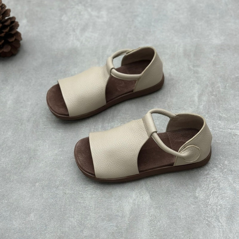 Women’s Handmade Soft Leather Open Toe Sandals – Retro Velcro Casual Shoes