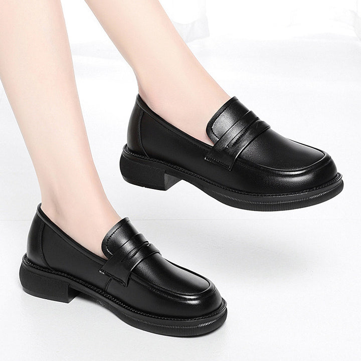 Women’s Leather Low Heel Loafers – Comfortable Preppy Style
