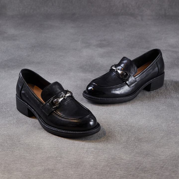 Women's Genuine Leather Casual Shoes Spring Fall Dress Buckle Slip-on Loafers