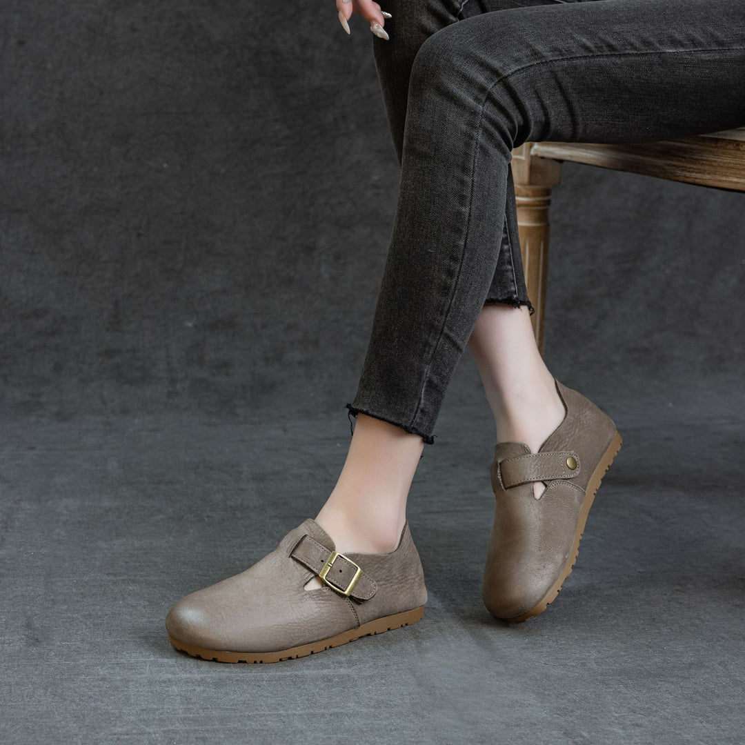 Women's Soft Leather Birkenstock Clogs - Round Toe Adjustable Buckle Strap Slip-On Flat Loafers