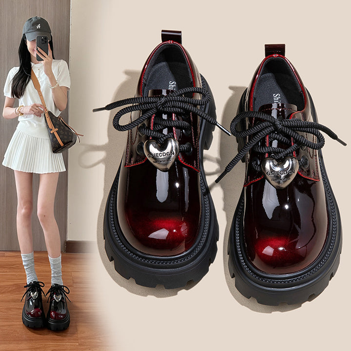 Women's Leather Oxford Shoes - Platform Chunky High Heel Derby  Shoes Lace-up Round Toe Spring Fall Brogues
