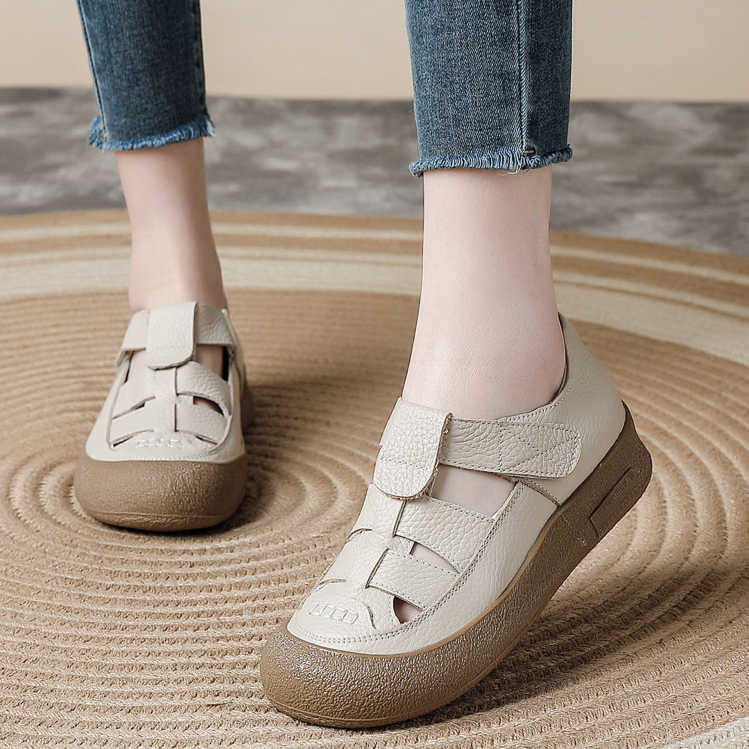 Women's Sandals Platform Velcro Hollow-Out Walking Shoes Fisherman Flats Barefoot-Friendly Summer Shoes