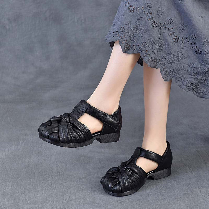 Women's Leather Woven Sandals - Handcrafted Cut-out Fisherman Shoes