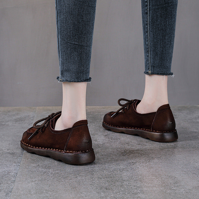 Women's Retro Casual Leather Flats — Comfortable Everyday Walking Shoes