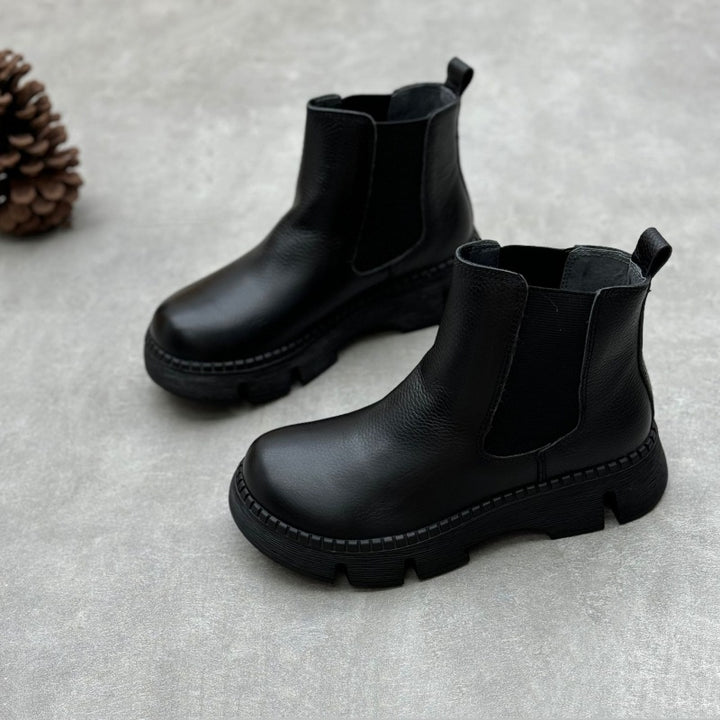 Women's Platform Leather Chelsea Boots – Round-Toe Ankle Booties