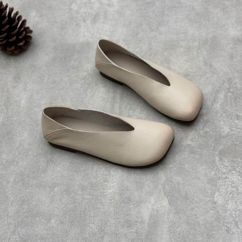 Women’s Handmade Leather Square Toe Flats – Vintage Slip-On Casual Shoes