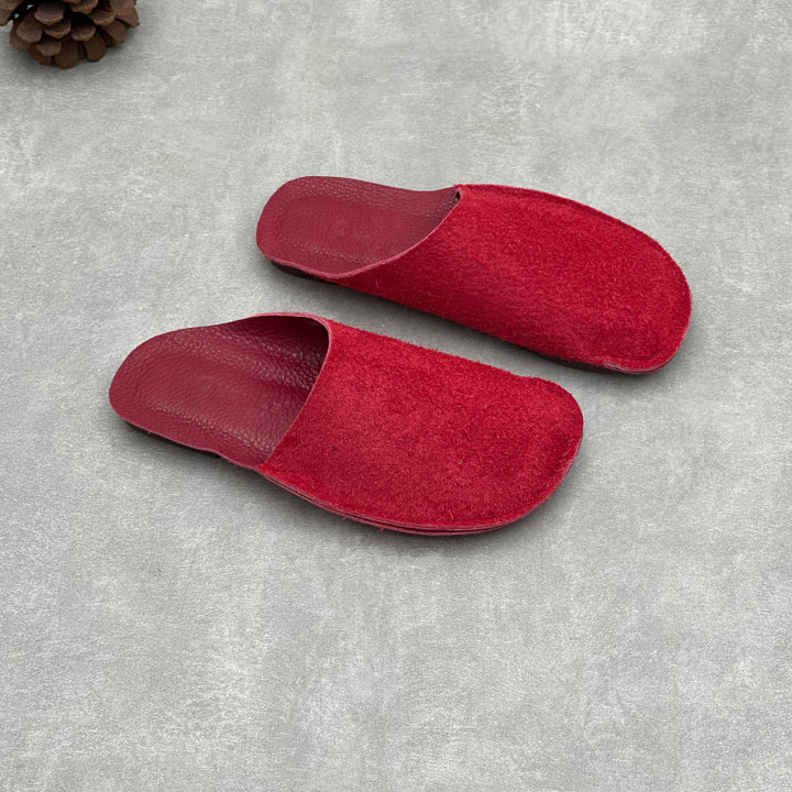 Women's Leather Closed Toe Mules Retro Slip-on Flats Slippers Vintage Slide Summer