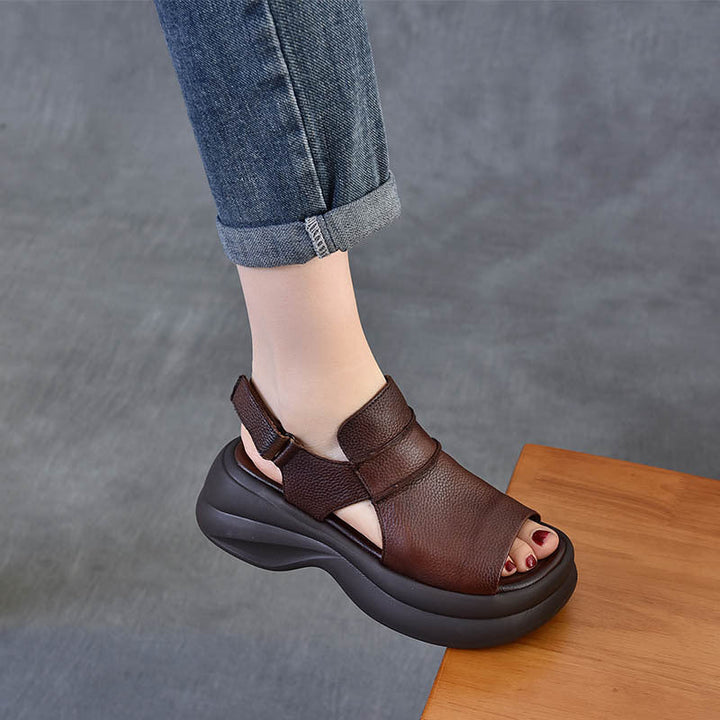 Comfortable Leather Chunky Sandals for Women - Lightweight Platform Summer Shoes