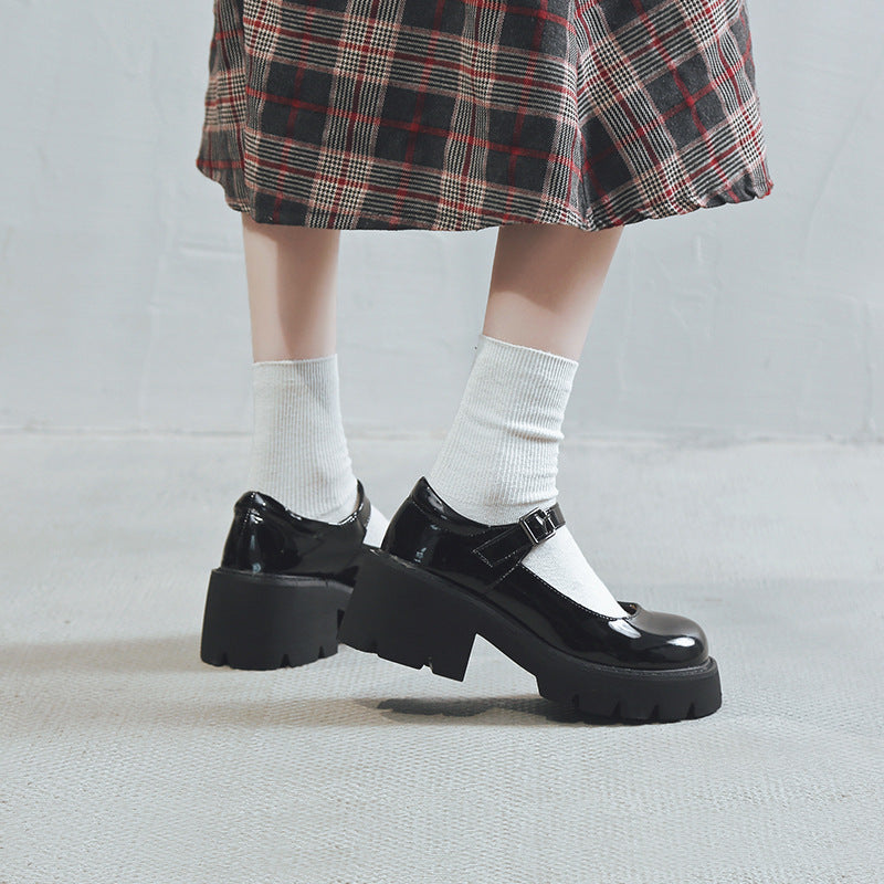 Classic Women's Patent Leather Chunky High Mary Jane Heels – College Look