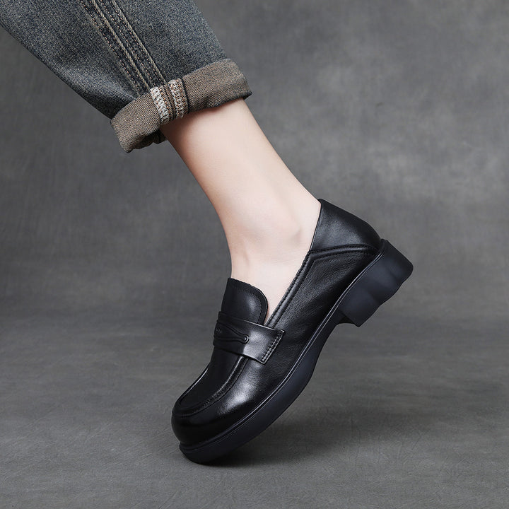 Women's Penny Loafers Leather Slip On Platform Dress Shoes Low Heel