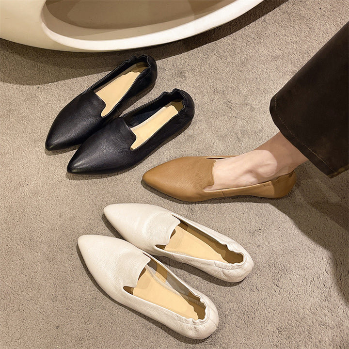 Comfortable Women's Leather Slip-On Flats – Pointed-Toe Everyday Shoes