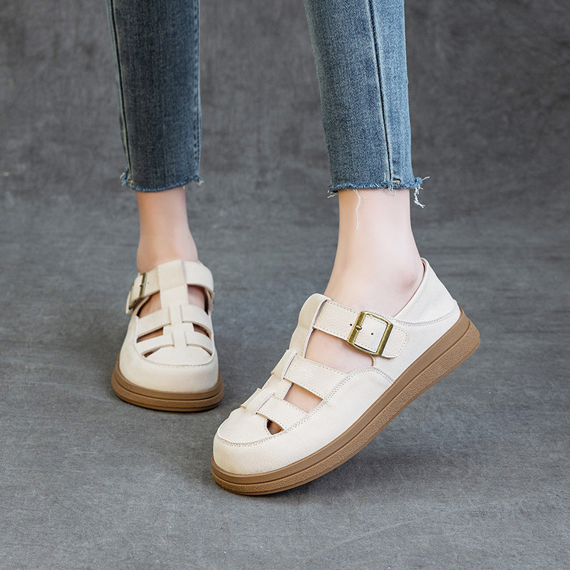 Leather Fisherman Sandals - Women's Retro Round Toe Platform Summer Flats