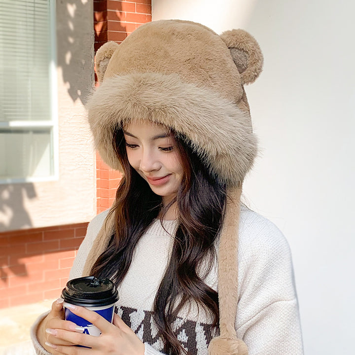 Bear Ear Fluffy Bonnet Hat