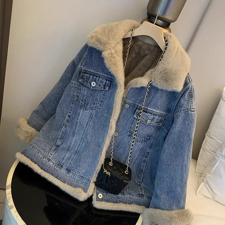 Winter Fleece Denim Jacket Women Thicken Warm Casual Plush Coats