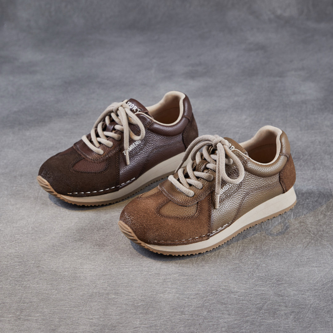 Womens Retro Leather Running Sneakers Vintage Lace-up Low Top Casual Trainers